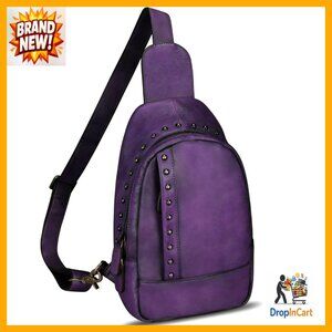Genuine Leather Sling Backpack Vintage Retro Daypack Crossbody Purse Casual